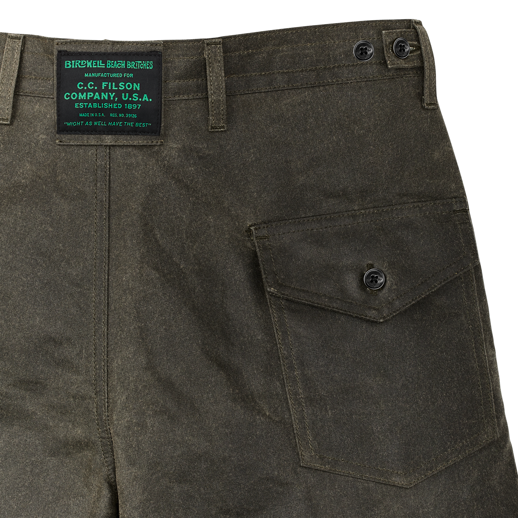 Filson X Birdwell Beach Britches® Tin Cloth Tac Shorts - Otter Green - Image 6