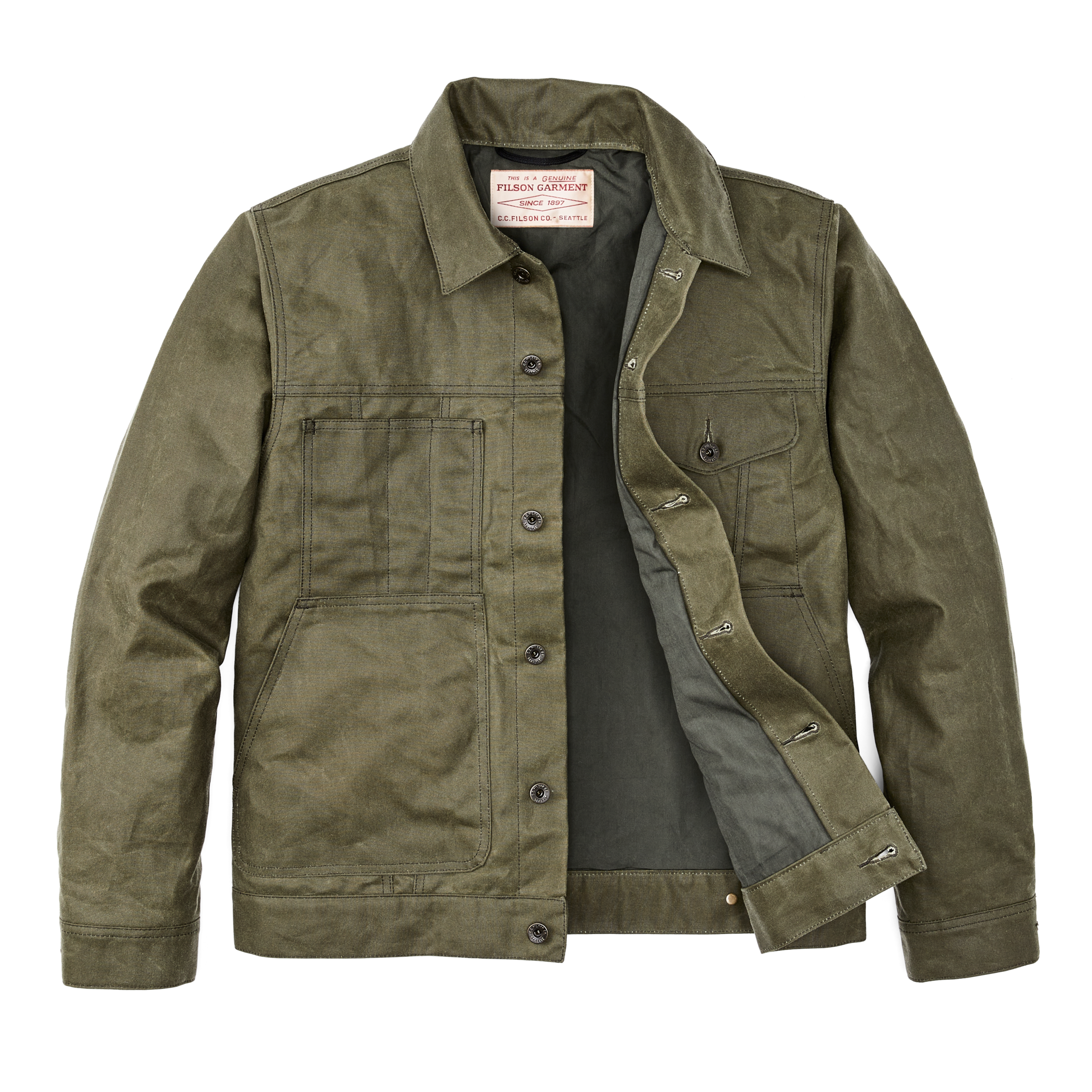 Tin Cloth Short Lined Cruiser Jacket - Military Green - Image 3