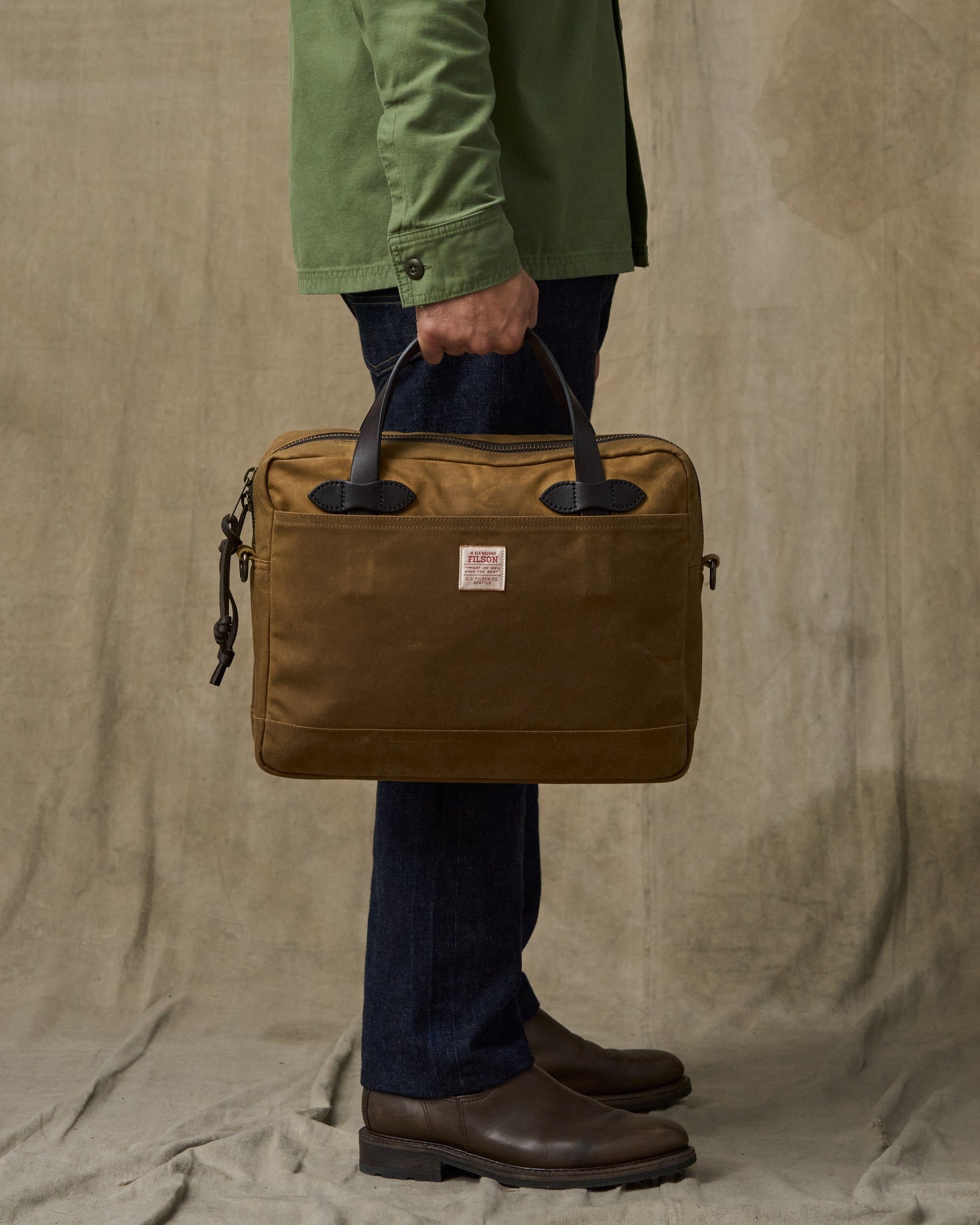 Tin Cloth Compact Briefcase - Dark Tan - Image 2