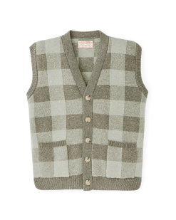 Women's Wool Cardigan Vest - Olive Check