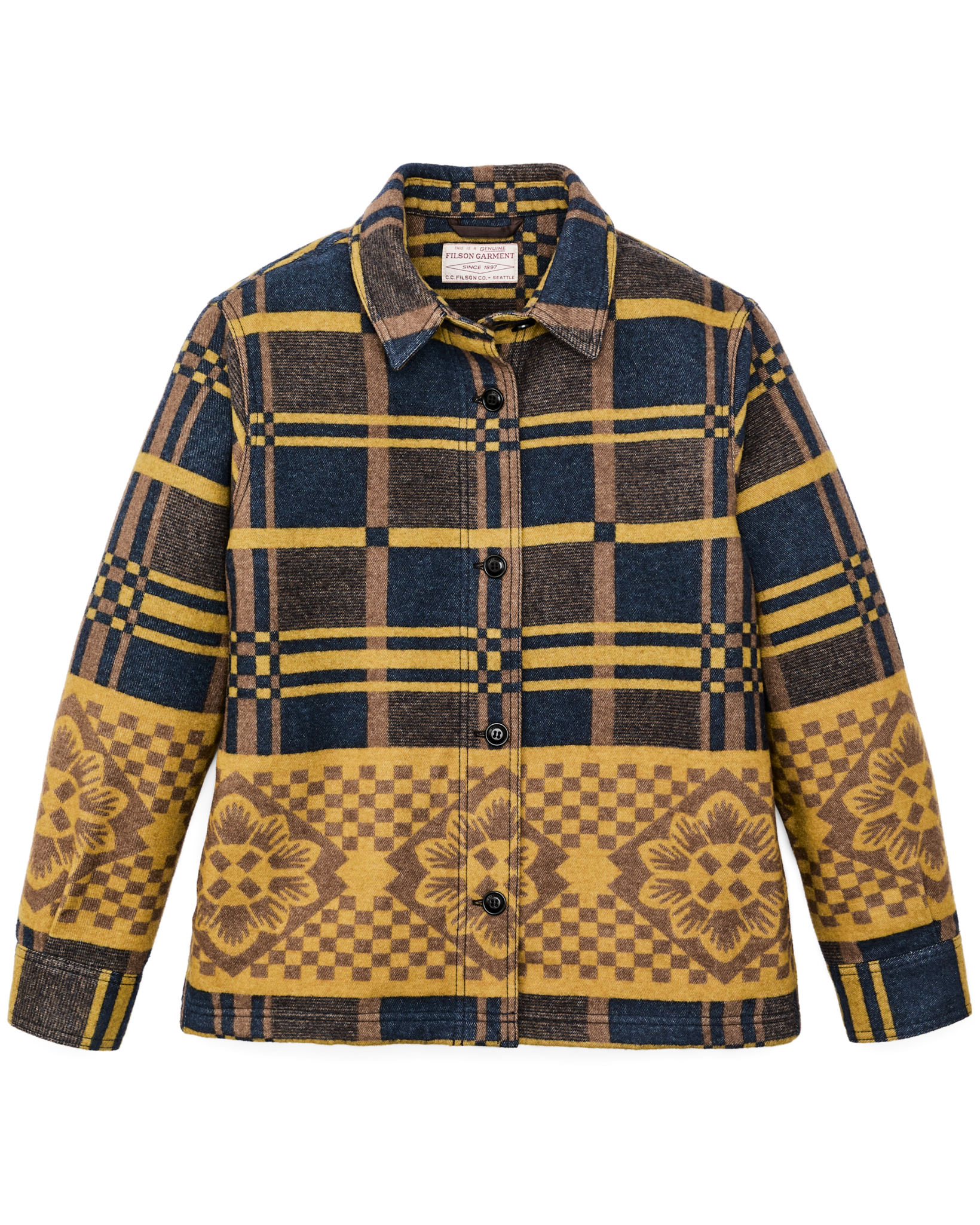 Women's Blanket Wool Overshirt - Flower Blanket Plaid / Bronze Brown