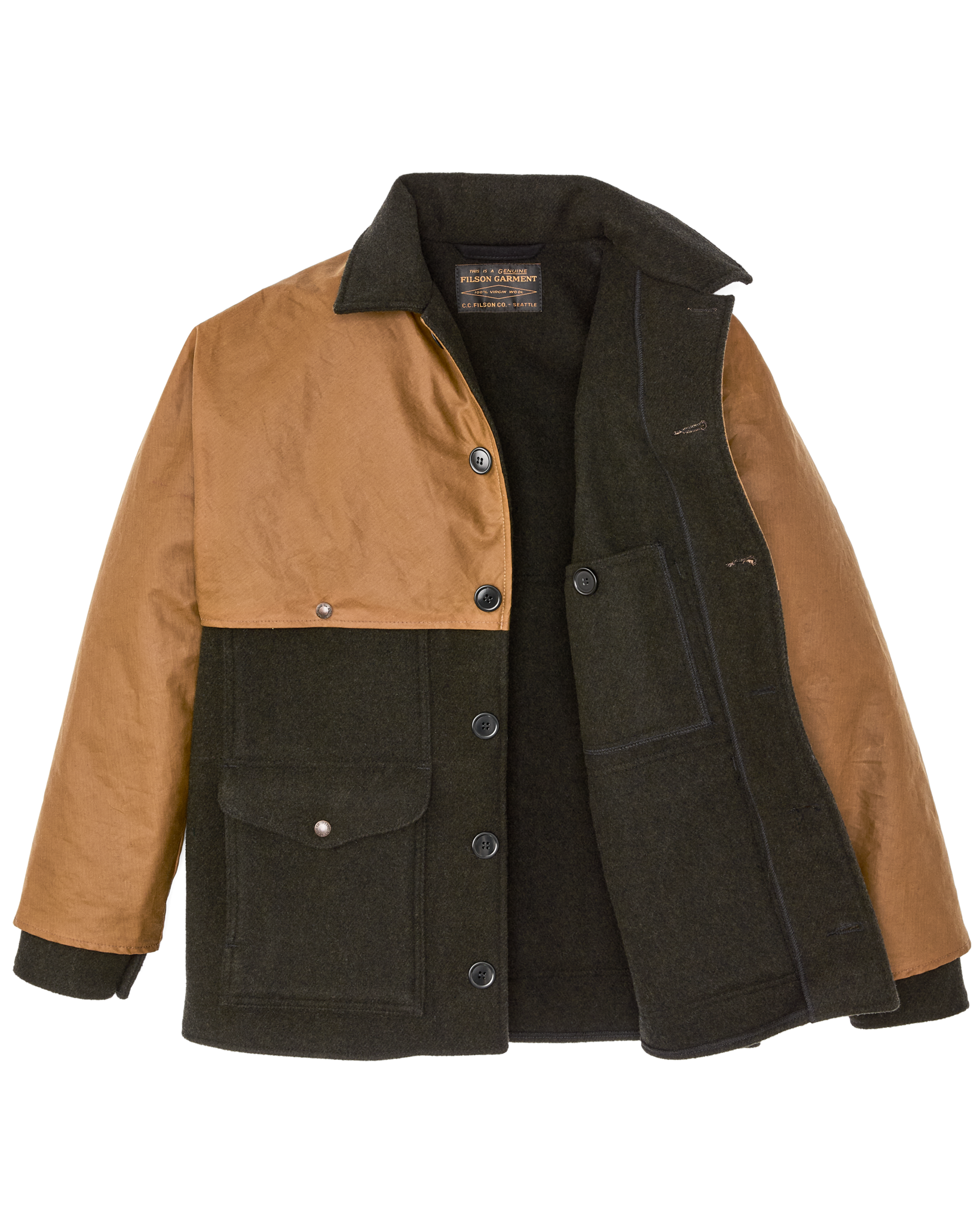 Mackinaw Wool Caped Cruiser Jacket - Peat Black / Dark Tan - Image 7