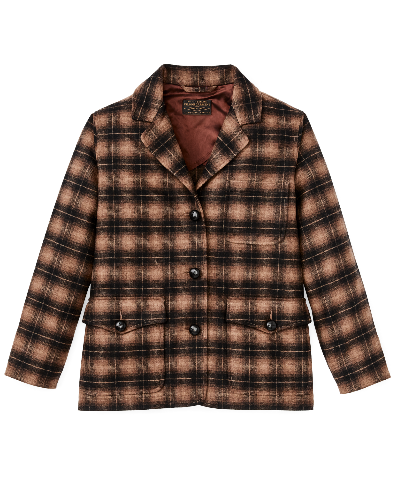 Women's Unconstructed Wool Blazer - Bronze Brown Plaid - Image 6