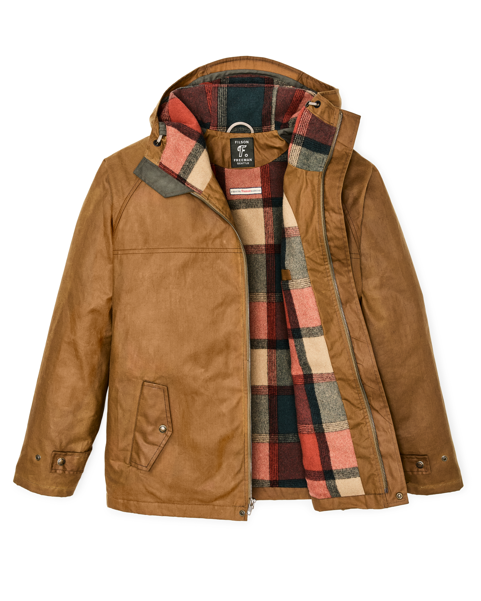 Filson X Freeman Wool Lined Raincoat - Dark Tan / Amber Spruce - Image 3