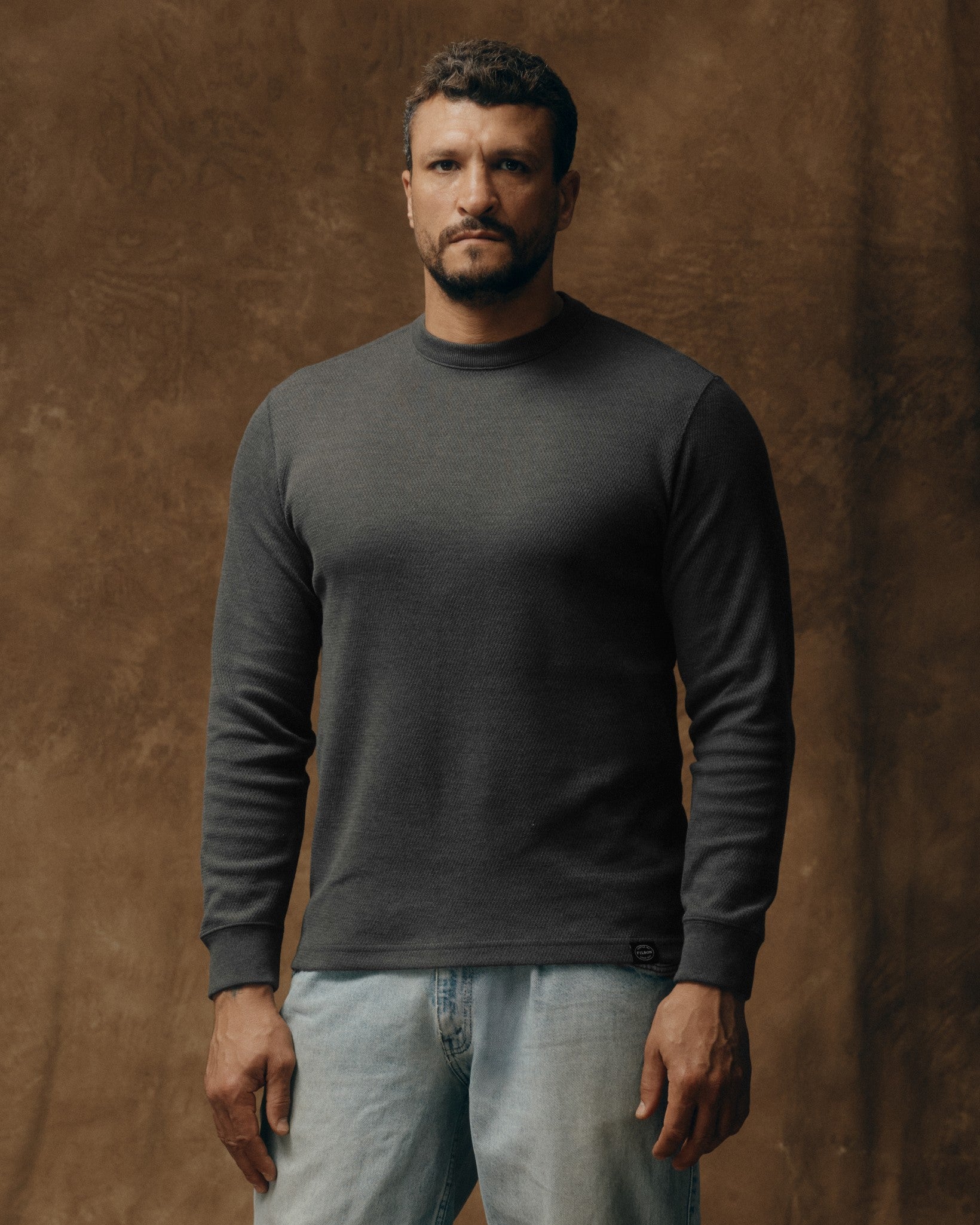 Waffle Knit Thermal Crewneck - Charcoal - Image 7