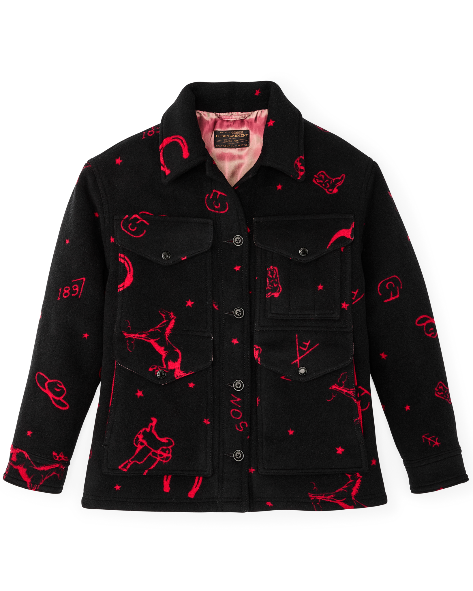 Women's Jacquard Wool Cruiser Jacket - Black / Red Western - Image 4