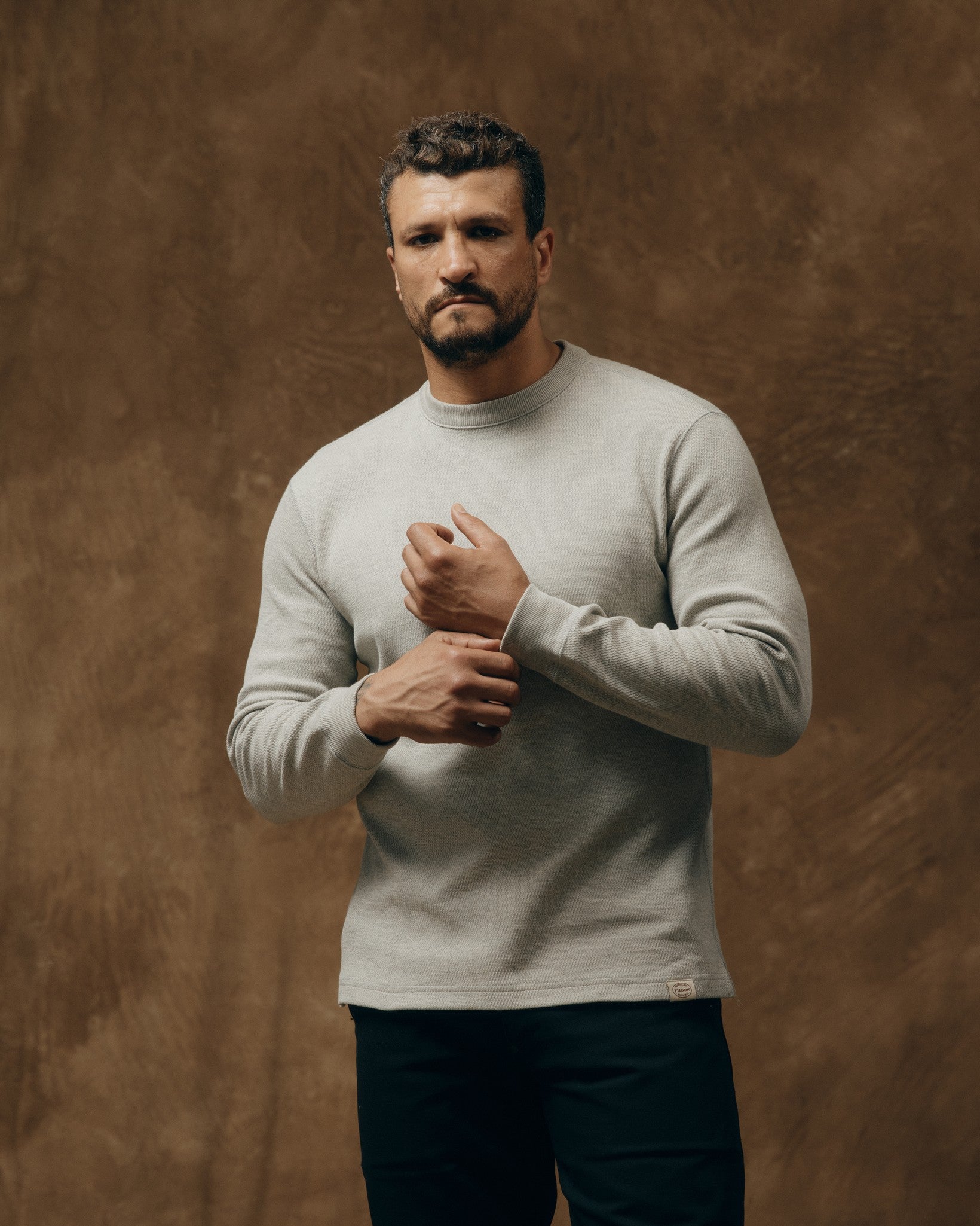 Waffle Knit Thermal Crewneck - Light Heather Gray - Image 6