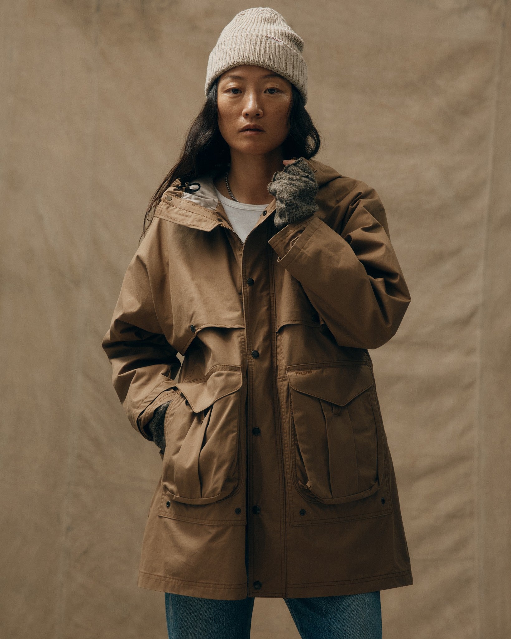 Women's Aviator Cloth Long Raincoat - Dark Tan