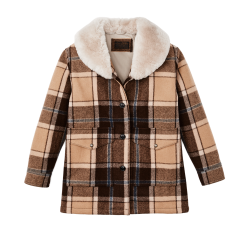 Women's Lined Wool Packer Coat - Cream / Brown / Multi Plaid