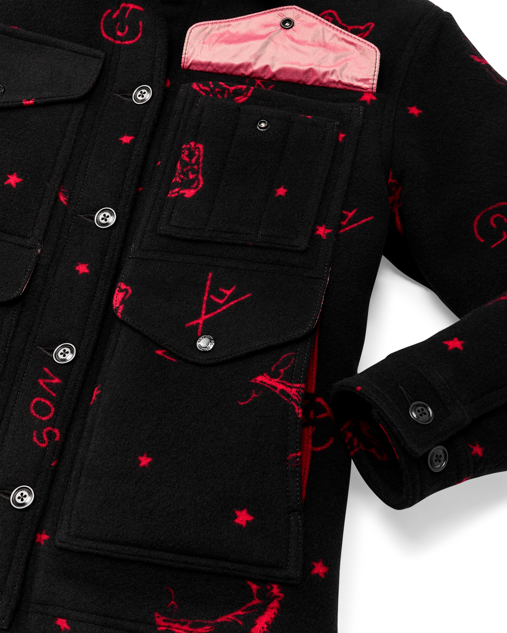 Women's Jacquard Wool Cruiser Jacket - Black / Red Western - Image 7