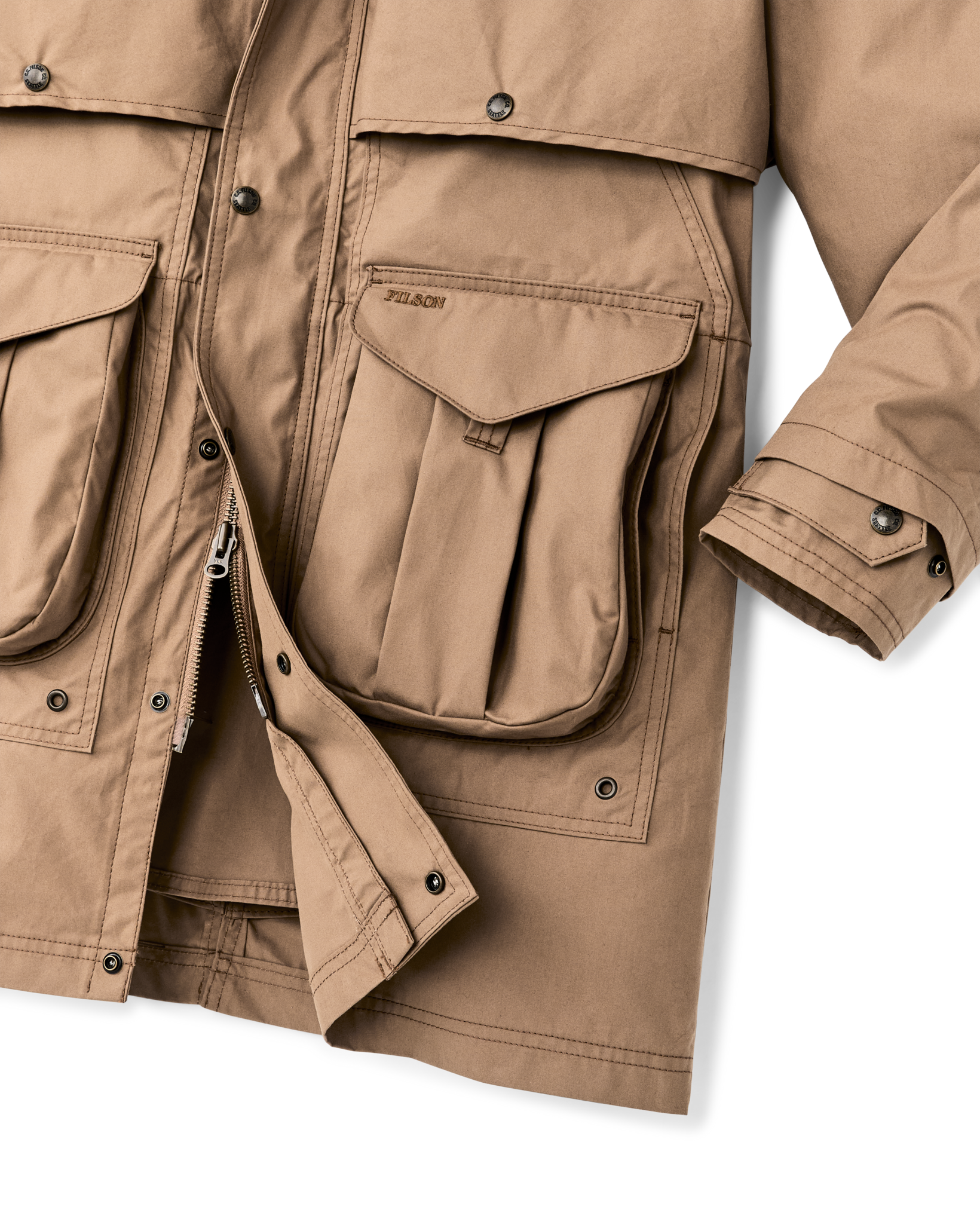 Women's Aviator Cloth Long Raincoat - Dark Tan - Image 9